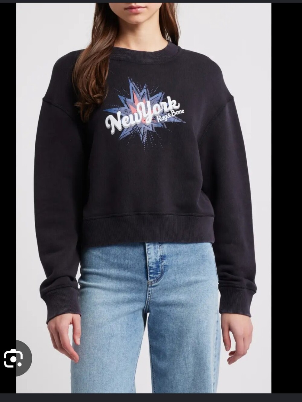 rag & bone Black Crewneck Sweatshirt with Blue and Pink Starburst Logo